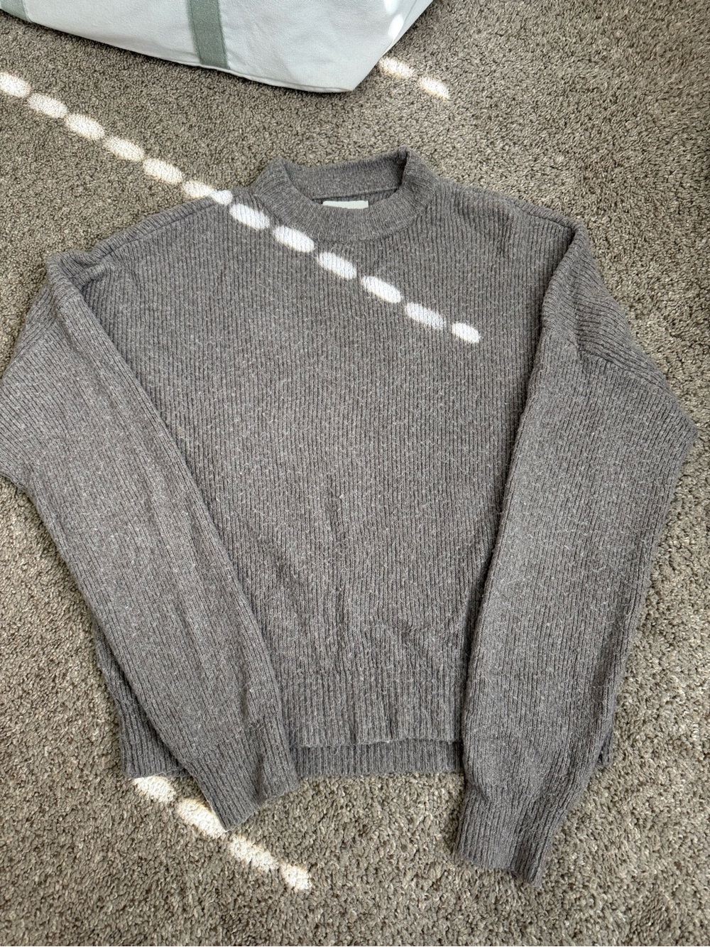 Women’s Heather Taupe Ribbed Crewneck Sweater